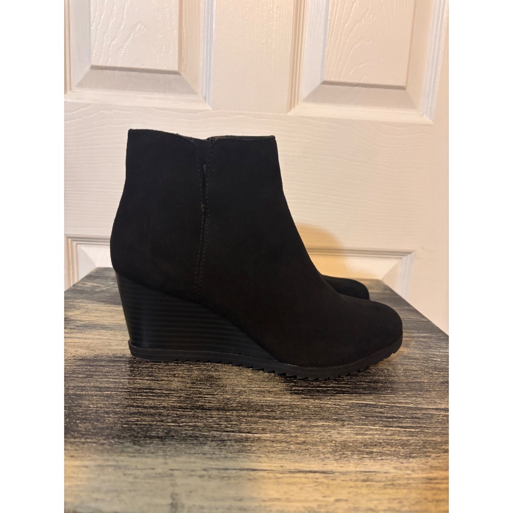 Style & Co Womens Black Faux Suede Wedge Side Zip Ankle Booties Boots Sz 7